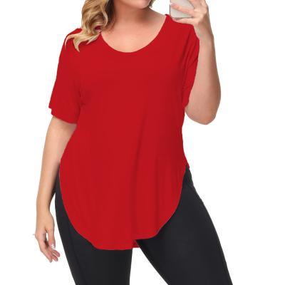 China QIANYING OEM/ODM QUICK DRY Women's Casual Scoop Collar Plus Size Big V-Neck/O-neck T-shirts Summer Tops Tee for sale