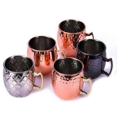 China PORTABLE Moscow Copper Mule Mugs Gold Hammered Stainless Steel Copper Plating Mugs Handles Mug for sale