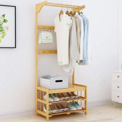 China JINXUAN Vertical Coat Hanger Rack Rack Bamboo Expandable Shoe Bench Change Rack Coat Hangers Multifunctional for sale