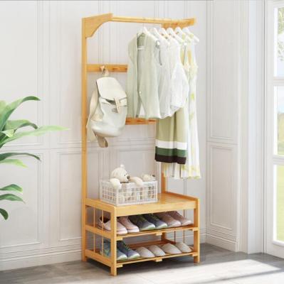 China JINXUAN Expandable Wholesale Bamboo Clothes Hanger With 2 Tier Shoe Rack Shelves Coat Storage Rack for sale