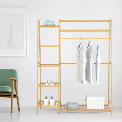 China China Manufacture Expandable Clothes Hanger Drying Mobile Floor Rack Single Bamboo Coat Rack For Home for sale