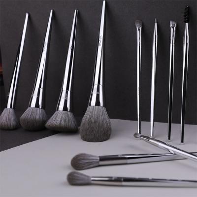 China Angular Blush 13 Pcs Silver Tube Tube Cosmetic Brush Wonderful Face Makeup Brush Set For Girls And Women for sale