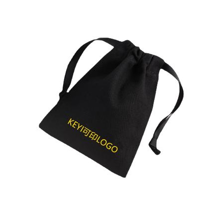 China Eco - Friendly Custom Black Calico Drawstring Bags With Printed Logo for sale