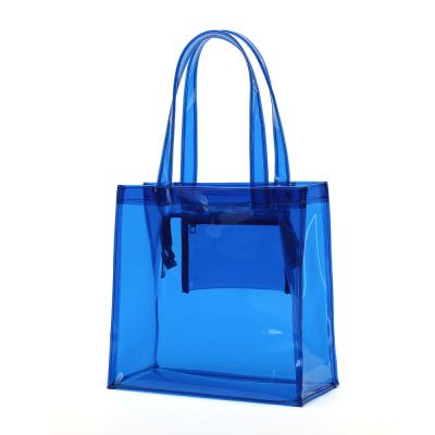 China Custom Made Waterproof Durable/Waterproof/Fashoion Clear Beach Tote Shopping Bags Transparent PVC Bags With Zipper for sale