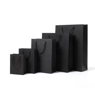 China Recycled Materials Custom Logo Black Kraft Gift Bag With Hand Many Size for sale