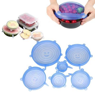 China Non Spill 6 Packs Eco Friendly Premium Flexible Reusable Stretch Lids Sealing Set Silicone for sale