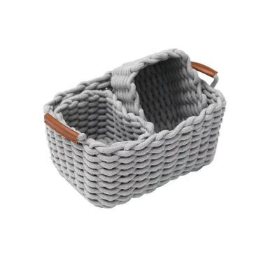 China Newest Sustainable Material Thick Cotton Rope Storage Basket Set For Storage Makeup Or Matches for sale