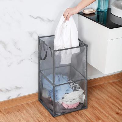 China Eco-friendly Durable Laundry Basket Folding Laundry Basket Pop Up Basket Bag With Handles Portable Foldable Mesh Basket Laundry for sale