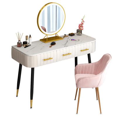 China Luxury Built-in Bedroom Furniture Metal Legs Desk Dresser With Mirror Led Light Free Installation Desktop Marble Top Dressing Table for sale