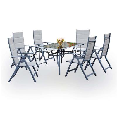 China Weather Resistant Aluminum Folding Frame Garden Dining Table With Chairs Set Of 6 for sale