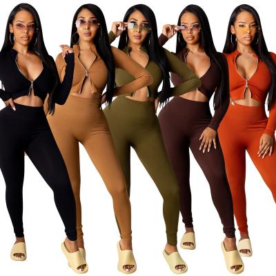 China New Arrivals Sexy Waterproof Woman V-Neck Zipper 2 Piece Legging Set Women Sweatsuit Set for sale