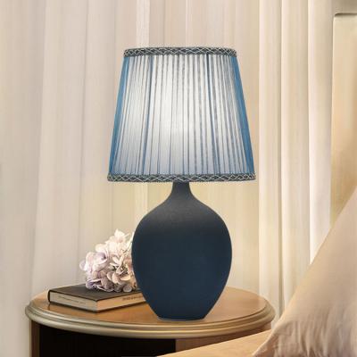 China EUROPEAN Home Decorative Ceramic Bed Side Light Living Room E27 Luxury Fabric Table Lamps for sale