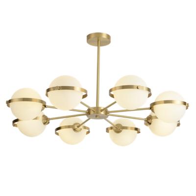 China 6 Round Ball Lamp G9 Lamp Shade Modern Brass Decorative Light Modern Brass Pendant White Glass Chandelier for sale