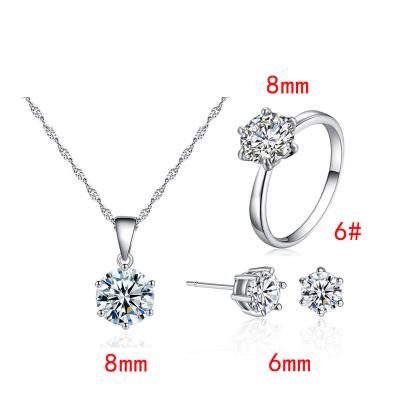 China New Arrival Cut Round CZ Crystal Stud Earrings Necklace Set 14k White Gold Nickel Free Plated Zircon Earrings Necklace Set for sale