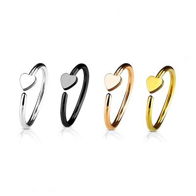 China Hot Selling Lead Free Nickel Free 316l Stainless Steel Gold Plated Heart Nose Ring Cuff Non Pierced Heart Nose Ring for sale