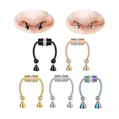 China Fashionable 316l Lead Free Nickel Free Nose Ring Septum Magnetic Nose Ring Faux Stainless Steel Rose Gold Plated Horseshoe Shape for sale