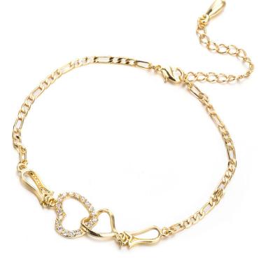 China 2022 CIA Fashion 18k Lead Free Nickel Free Gold Plated Stainless Steel Crystal Heart Shape Anklet for sale