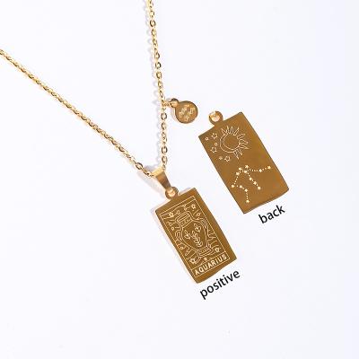 China TRENDY Women Accessories Jewelry 18k Gold Plated 316l Stainless Steel Astrology Tarot Card Zodiac Sign Pendant Necklace 12 for sale