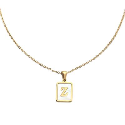 China TRENDY A-Z Alphabet Square Initial Shell Letter Necklaces Natural For Women Stainless Steel Minimalist Jewelry 2022 for sale