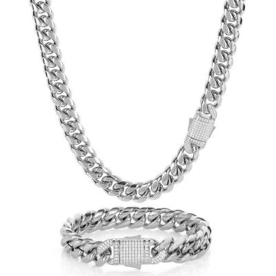 China TRENDY Drop Shipping 10mm 12mm 18K Miami Stainless Steel Cuban Link Gold Plated Chain With Iced Out Clasp for sale