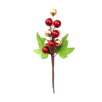 China Christmas Tree Ornaments Christmas Berry Branches Festival Decoration Windows Table Artificial Mini Holley Leaves Decor and Red Berries for sale