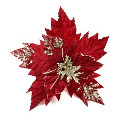 China Chirstmas Decor Christmas Poinsettia Glitter Gold Wine Red Christmas Holiday Flowers for sale