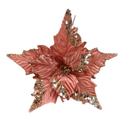 China Christmas poinsettia rose silk flowers direct flower rayon decoration Chirstmas decor suppliers for sale