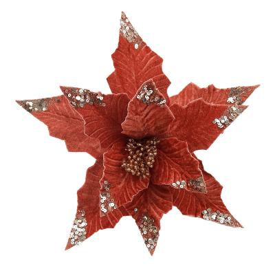 China Wholesale Pink Chirstmas Decor Manufacturers Velvet Christmas Poinsettia Flower Stems Old With Old Pink Glitter Christmas Tree Ornaments for sale