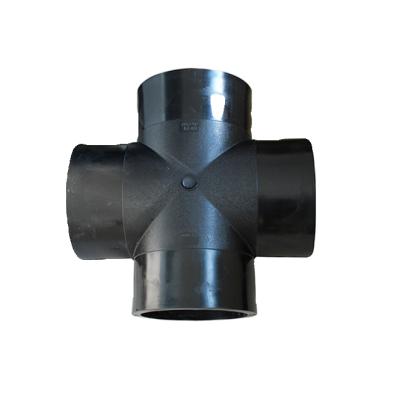 China Wholesale DN25-DN800 HDPE Plastic Fused Four Way Pipe Fittings Equal Cross Joint Pipe Fittings PE Water Supply Pipe Fittings for sale