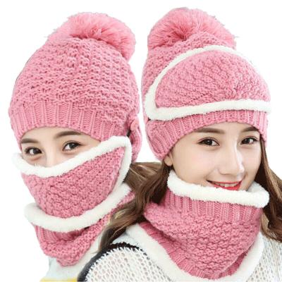 China JOINT Custom Acrylic Solid Color Wool Outdoor Running Warm Scarf Knitted Plush Hats For Men And Woman Winter Hats And Scarf Set for sale