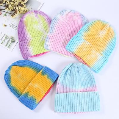 China 2022 JOINT Custom Logo Famous Brands Knitted Winter Latest Tie Dyed Beanie Designs Designer for sale