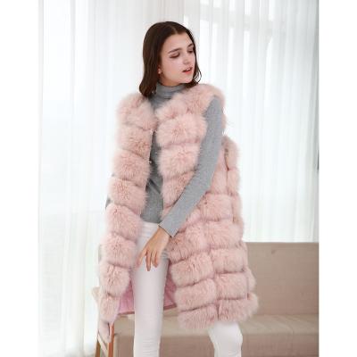 China 2022 winter women's long vest fashion long real fur coat waterproof custom made pink vest for sale