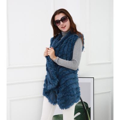 China 2022 New Fashion Ladies Winter Navy Waterproof Long Real Fur Coat Warm Rabbit Fur Vest For Women for sale