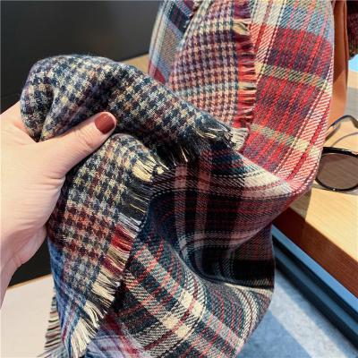 China Fashion winter cashmere scarf for women high quality double side colors warm female luxury cashmere thick plaid scarves for sale