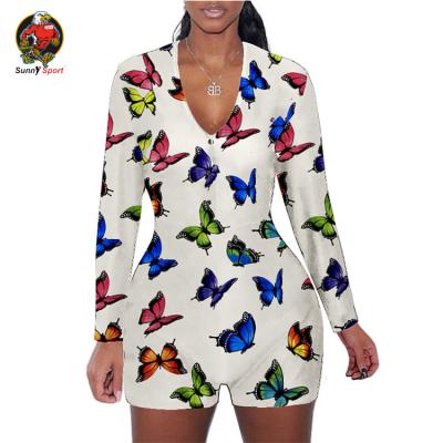 China Fashion Women Anti-Wrinkle Long Sleeve Women Overalls Sexy V-Neck Girl Custom Printing Short Jumpsuit Romper for sale