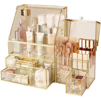 China Clear Glass Cosmetics Storage Box Dustproof Household Lipstick Skin Care Products Perfume Stored Desktop Shelf for sale