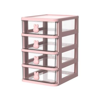 China Small Rabbit Stocked Desktop Storage Matching Type Transparent Student Dormitory Cosmetics Box Drawer Storage for sale