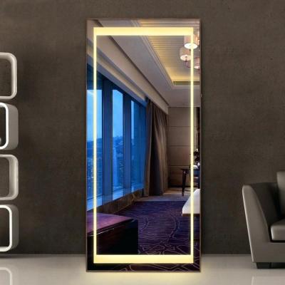 China Fog Free Aluminum Frame Wall Mounted Full Length Mirror Led With Lamp Household Dressing Mirror Clothing Store Floor Mirror for sale