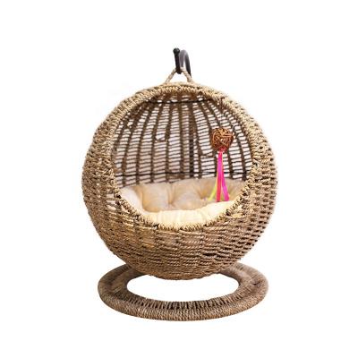 China Breathable Round Rattan Bamboo Cat Sleeping House for sale