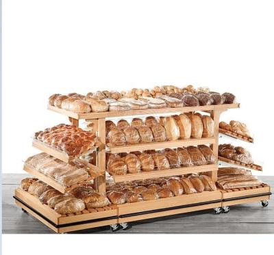 China Morden Nice Looking Wooden Bread Display Rack With Bottom Cabinet for sale