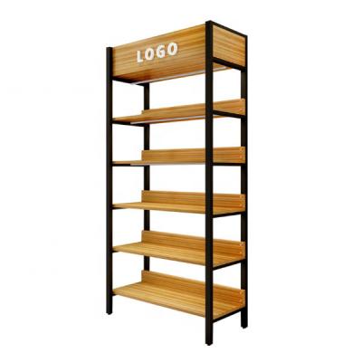 China Single Sided Wooden Cosmetic Rack Supermarket Display Shelves for sale