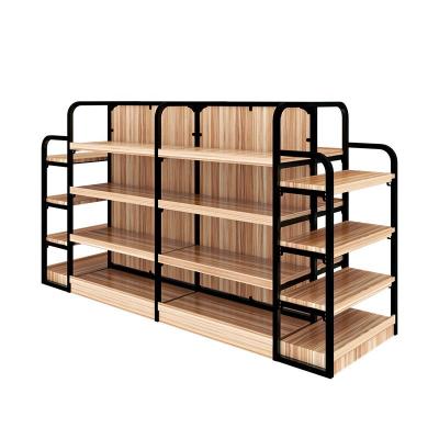 China Single Sided Wooden And Metal Display Rack Supermarket Shelf Display Shelving Gondola Shelves for sale