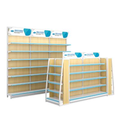 China Modern Design Double Sided Pharmacy Shelves For Pharmacy Shop Interior Design With High Quality for sale