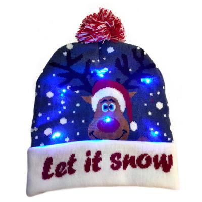 China JOINT Autumn And Winter Hat Adult Children's Halloween Colorful Christmas Led Knitted Hat With Lights for sale