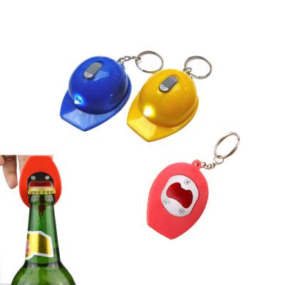 China Promotional Gift Bottle Opener LED Helmet Hard Hat Key Chain for sale