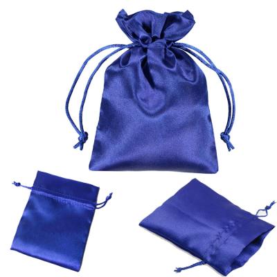 China Custom Recyclable Promotional Tote Blue Satin Bag Drawstring Bag for sale