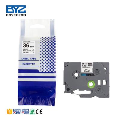 China COMPATIBLE Tze-M961 TZ-M961 36mm Label Tape Black On Matte Silver Cartridges Brother P Touch Laminated TZe TZ Label Tape for sale