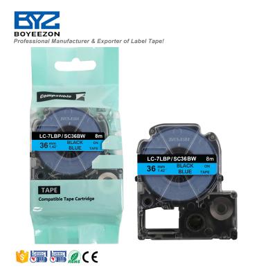 China COMPATIBLE Length 8m x Width 36mm x Top Quality Black LC-7LBP/SC36BW on Epson Compatible Blue and King Jim Label Tape for sale