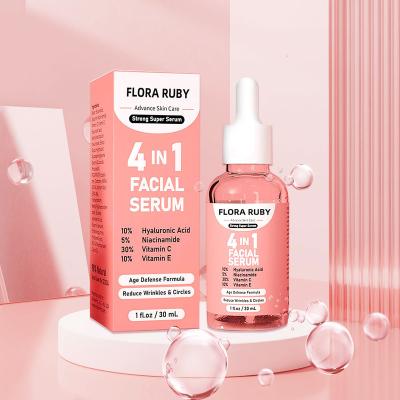 China Private Label Moisturizer 4 in 1 Face Serum With HA Nicotinamide Whitening 30% Vitamin C Skin Anti Aging Hydration Serum for sale