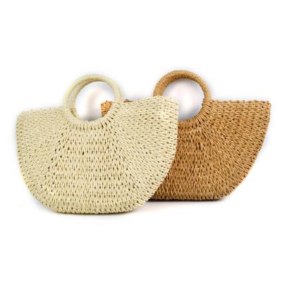 China 2021 New Vintage Summer Straw Bag Girls Handbag Women Handbag Made Rattan Straw Bag Women Tote Woven Purse French Market Basket Round for sale